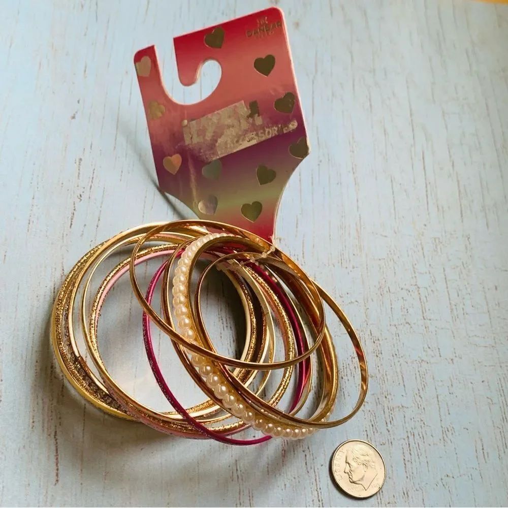 Gold Pearl Pink Glitter Bracelet‎ Bangle Set